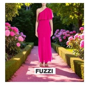 FUZZI Womens Solid Tulle One Shoulder Dress